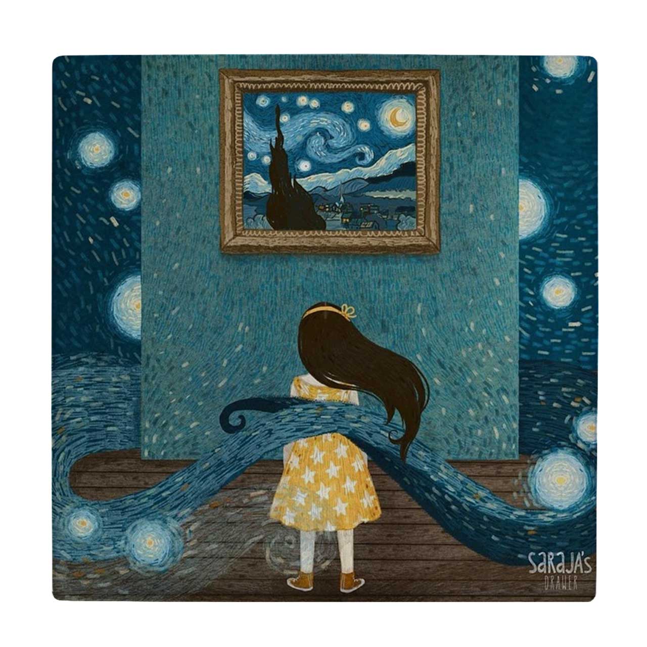  کاشی طرح دختر و نقاشی شب پرستاره کد wk2092