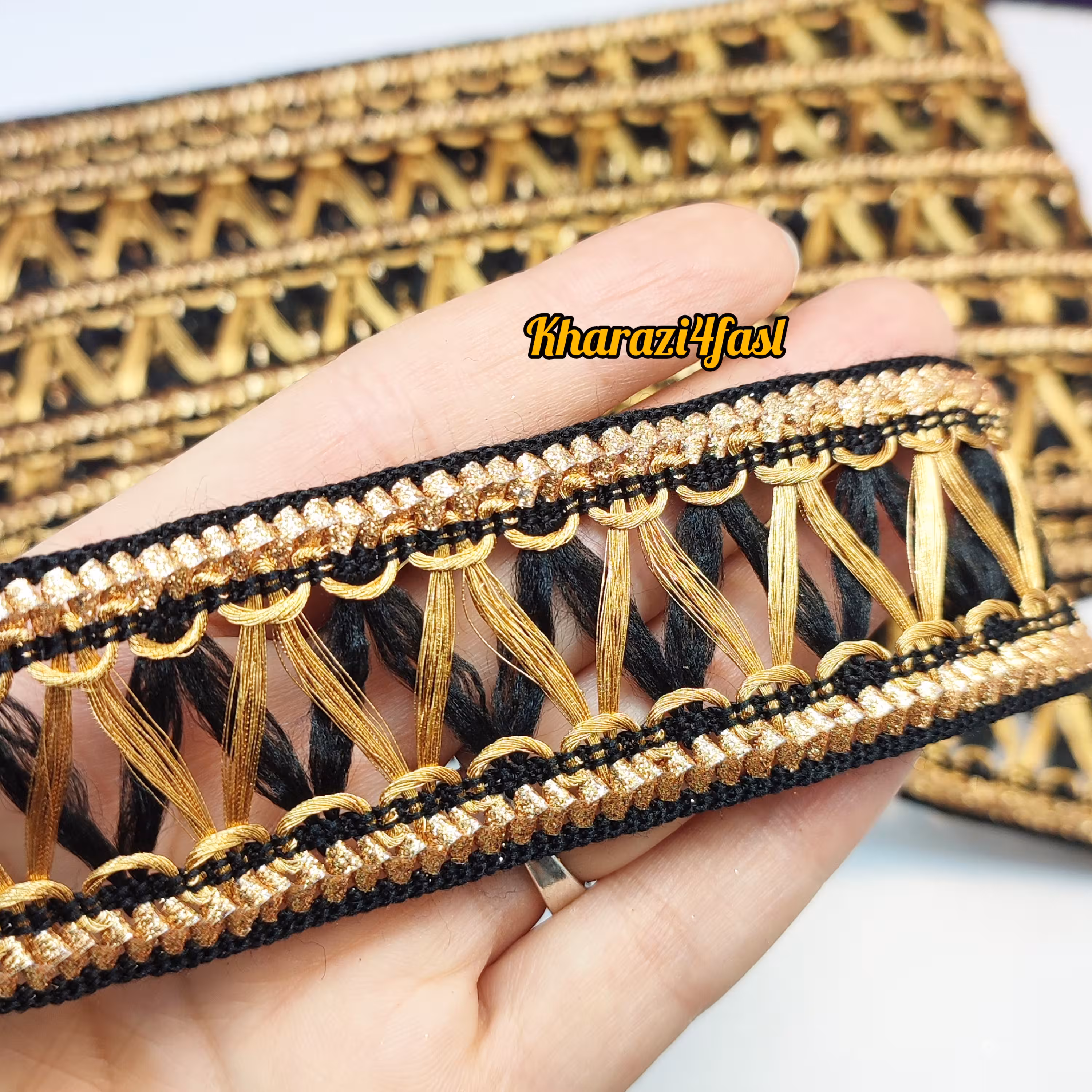 نوار هندی نوار تزئینی نوار ابریشمی لباس مشکی طلایی 