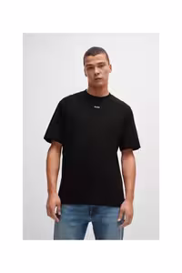 تی شرت مشکی مردانه سیاه پنبه برش گاه به T Shirt با گزارش چاپ HUGO