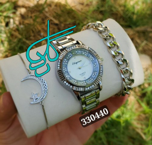 خرید ست ساعت و دستبند زنانه رنگ سیلور کیفیت عالی رنگ ثابت کد 1815368 - ردگل
