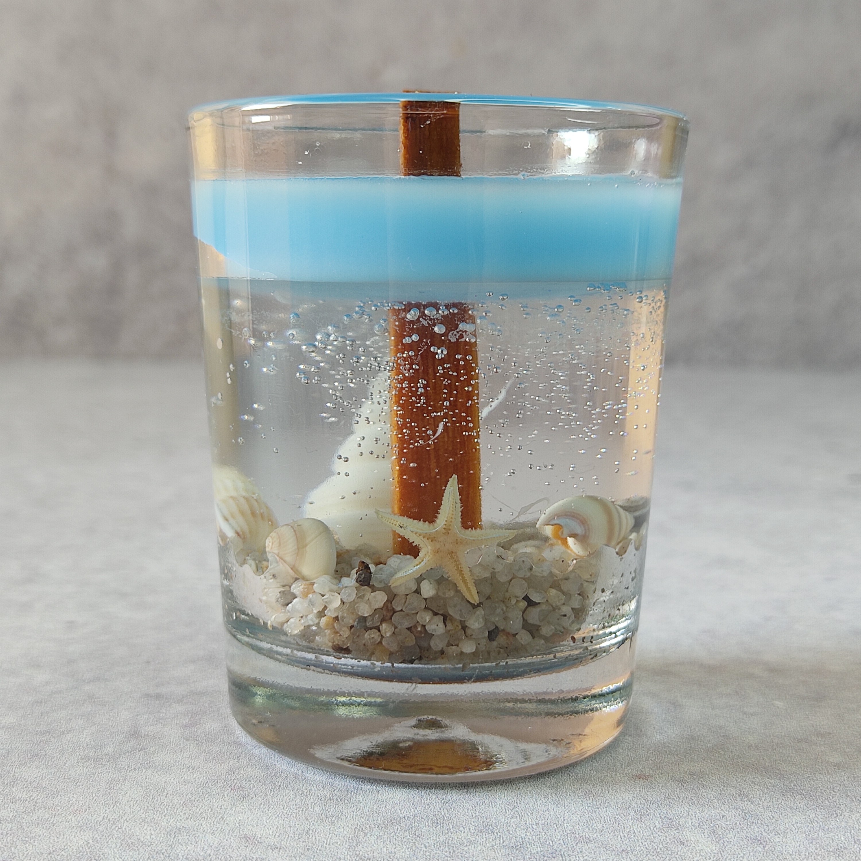 شمع آبی دریایی برای دکور و کادو با فتیله چوبی - ارسال رایگان