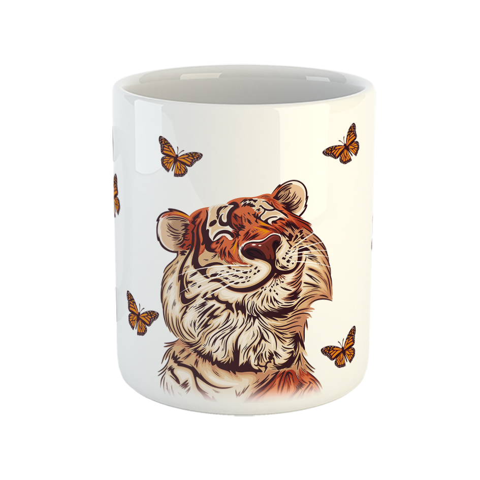 ماگ طرح لبخند ببر و پروانه‌ها