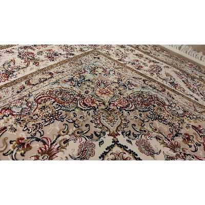 فرش ماشینی زمرد مشهد مدل BEJ007 زمینه بژ