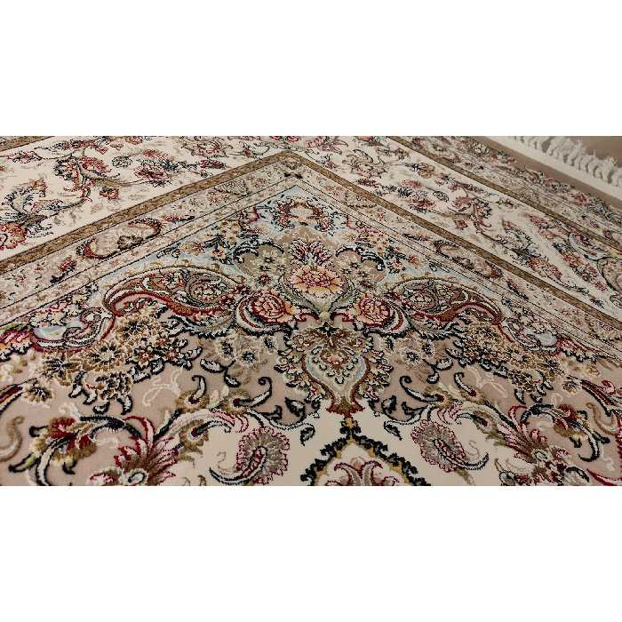 فرش ماشینی زمرد مشهد مدل BEJ007 زمینه بژ