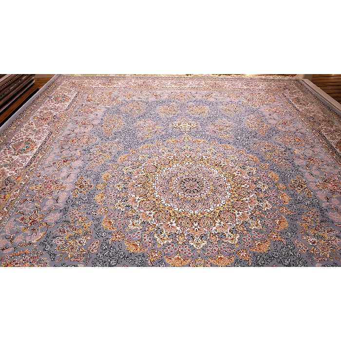 فرش ماشینی زمرد مشهد مدل 45002 زمینه آبی