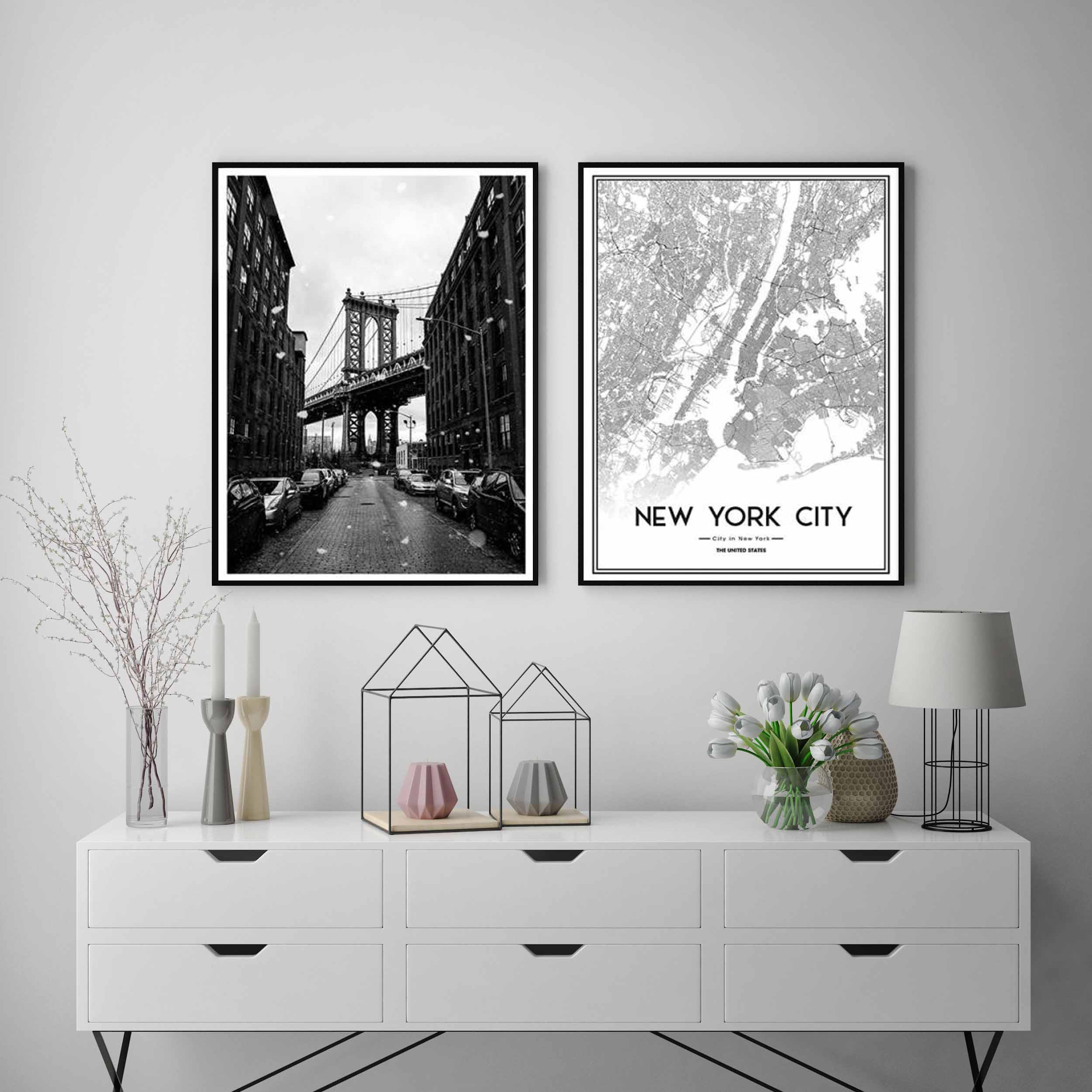 تابلو آتریسا طرح پل منهتن و نقشه نیویورک مدل AT00241 مجموعه 2 عددی
