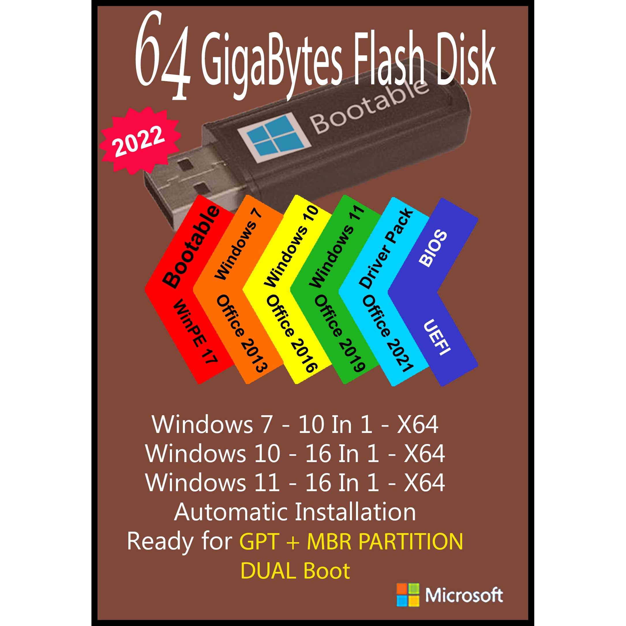 سیستم عامل Windows 7 10 11 AIO 42In3 X64 - Driver Pack 2022 - Office 2013-2016-2019-2021 Pro Plus  نشر مایکروسافت