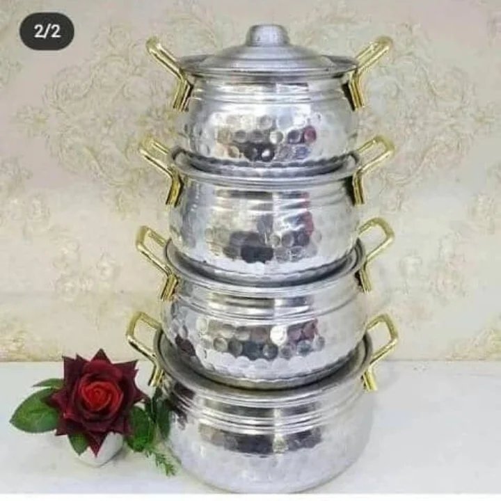 سرویس قابلمه 4 عددی روحی چکشی دسته طلایی رویی