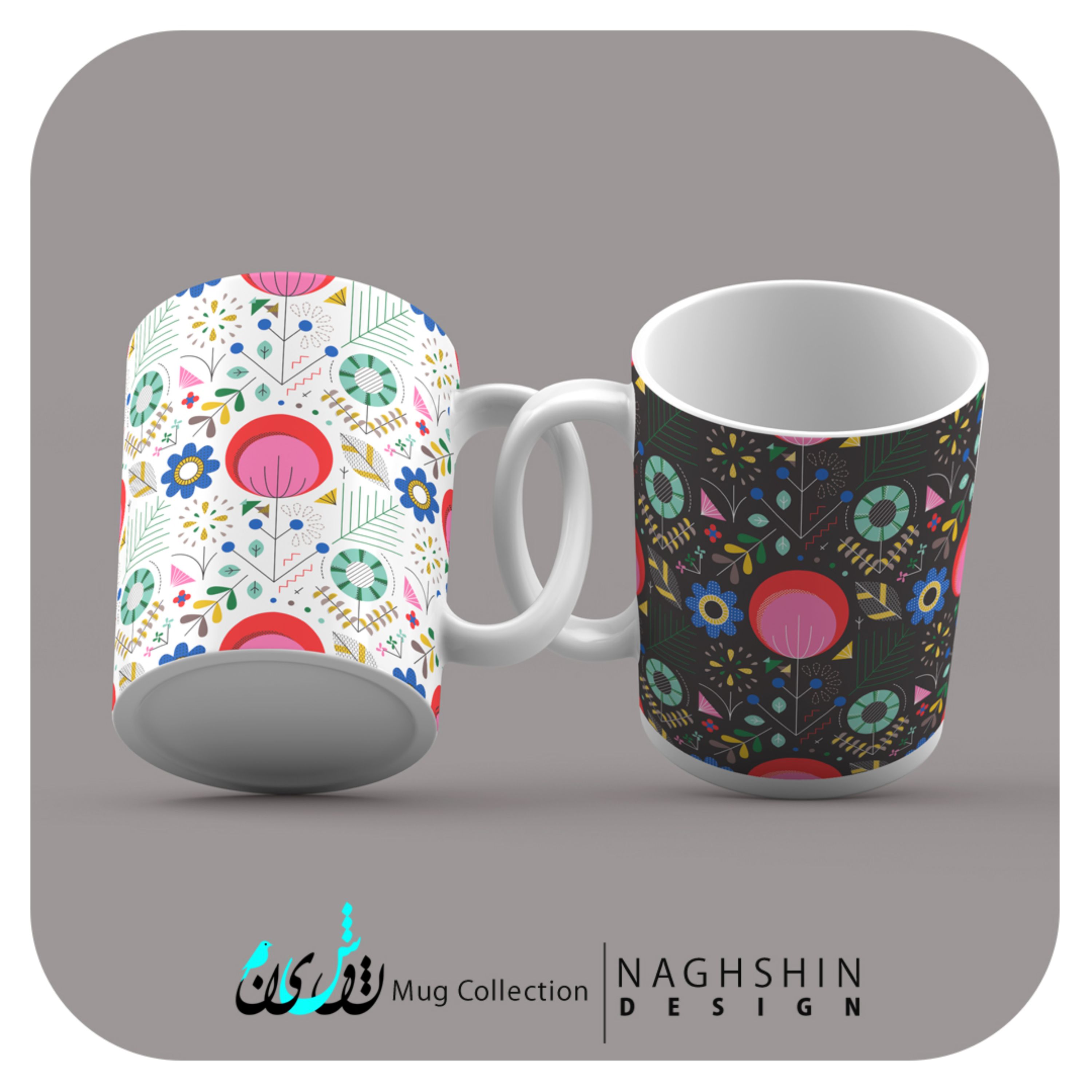 ماگ سرامیکی طرح باغ هندسی (مجموعه دو عددی)