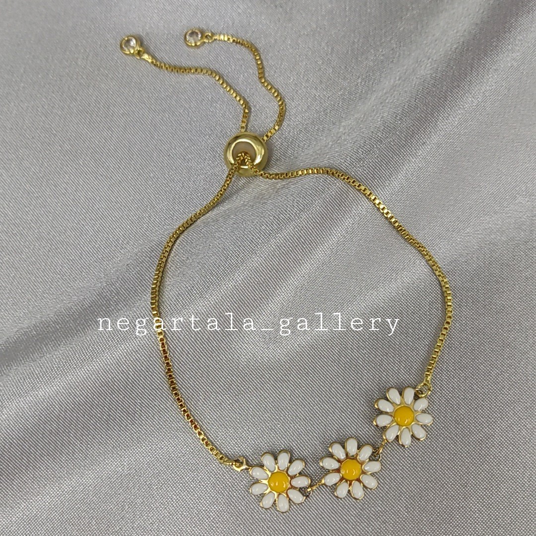 دستبند آسانسوری استیل گل بابونه رنگ ثابت