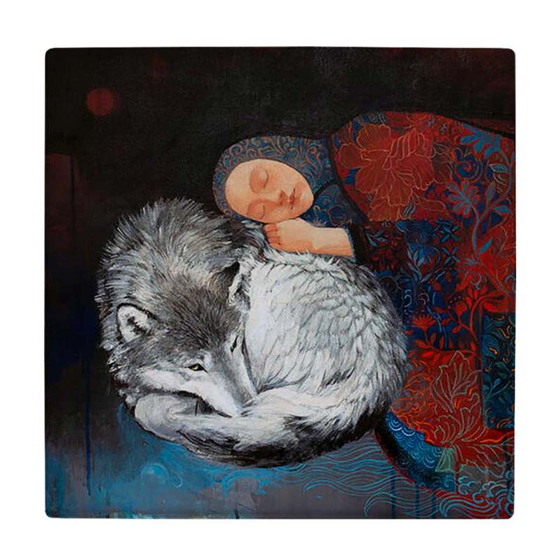 کاشی طرح نقاشی بانو و گرگ مدل لوحی BDT163