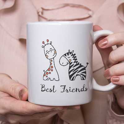 ماگ طرح زرافه و گورخر مدل best friends