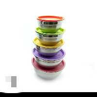 ست لگن استیل درب دار رنگی مجموعه 5 عددی