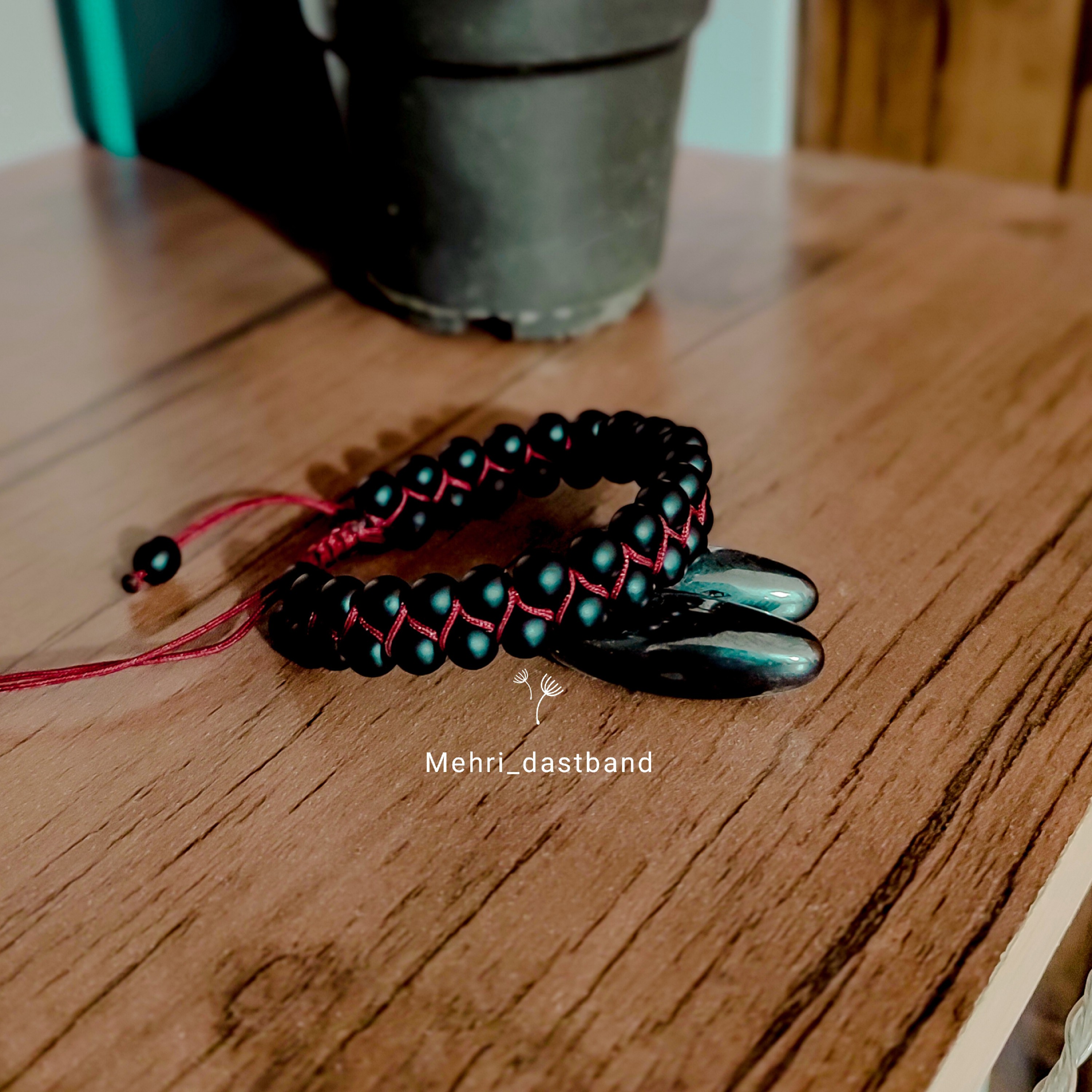 دستبند سنگ اونیکس  طرح دو ردیفه  - رنگ بند قابل تغییر