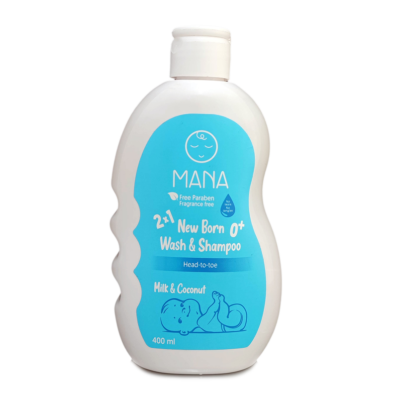 شامپو بچه مانا مدل پروتئین شیر و روغن نارگیل حجم 400 میلی لیتر