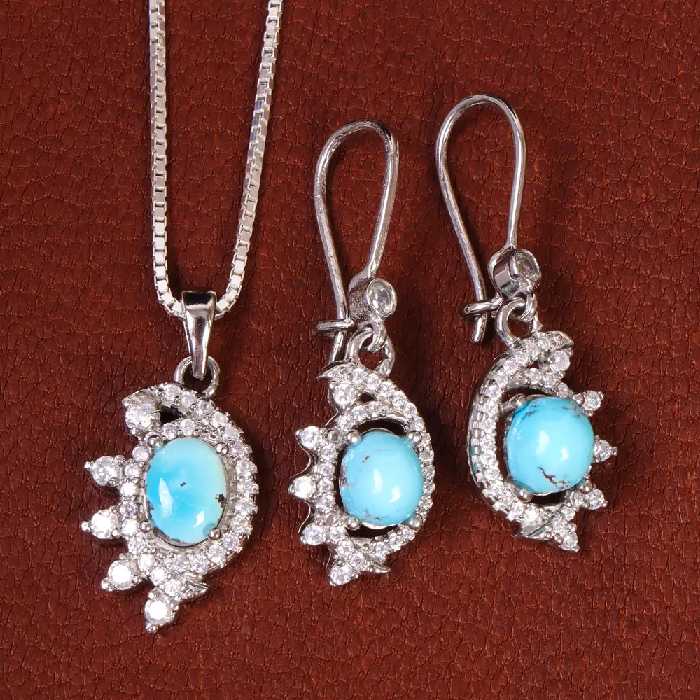 نیم ست فیروزه زنانه کد 21815 - جواهری مشاهیر