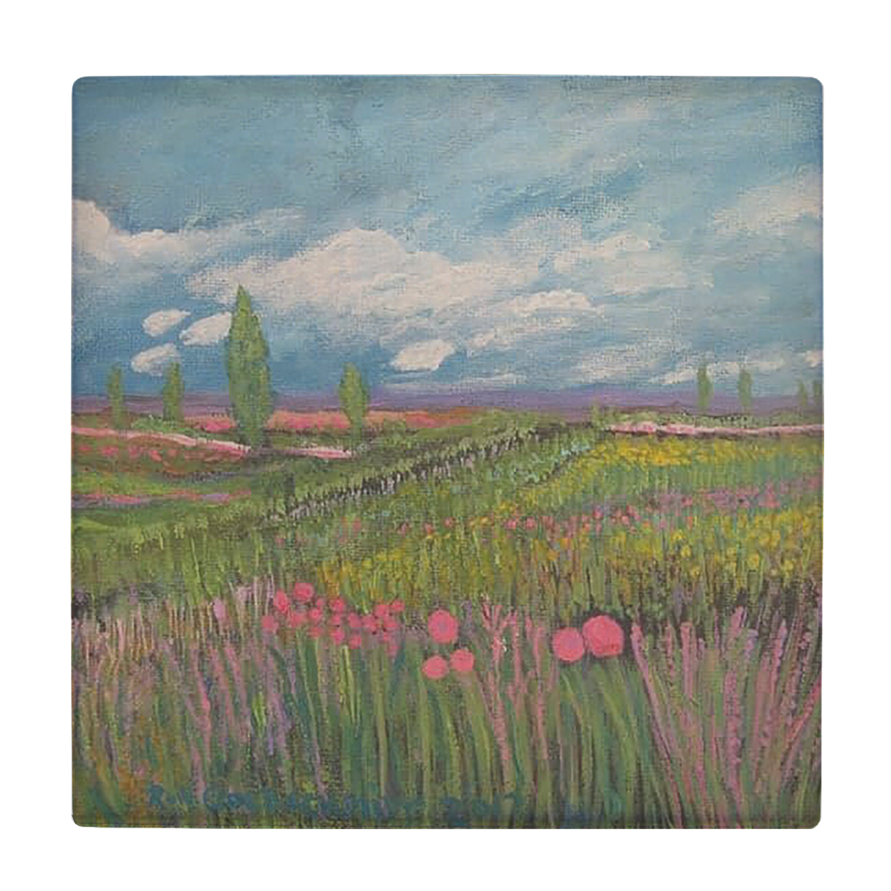 کاشی کارنیلا طرح نقاشی دشت گل مدل لوحی کد klh507