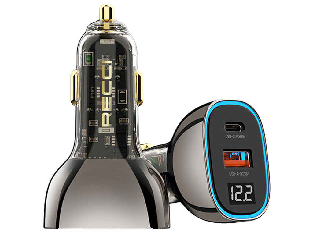 شارژر فندکی تایپ سی و یو اس بی 95 وات رسی RECCI RCC-N21 95W PD3.0 QC3.0 Car Charger
