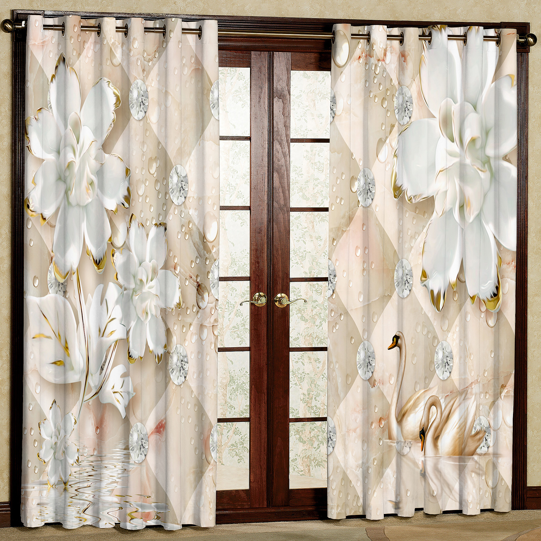 پرده مدل چاپی هازان طرح گل درشت سایز 280x140 سانتی متر