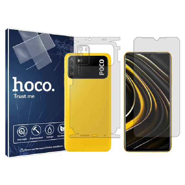 گلس صفحه نمایش و پشت گوشی شیائومی Poco M3 مدل شفاف برند هوکو کد MS