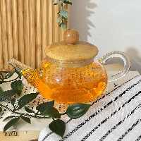 قوری زعفران پیرکس در چوبی کوچک