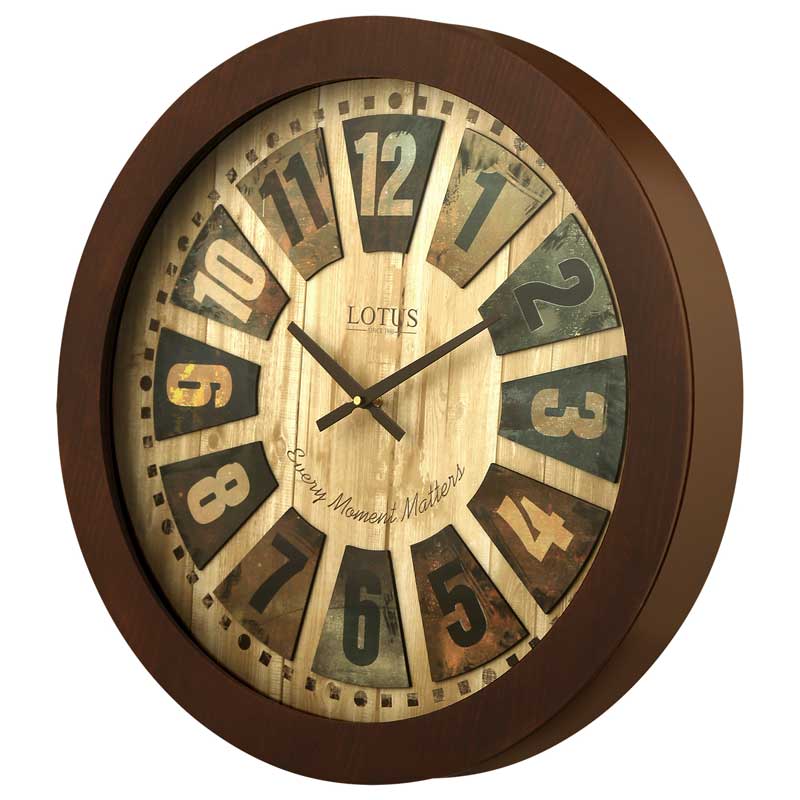 ساعت ديواری چوبی با صفحه برجسته چوبی لوتوس کد محصول: JAMESTOWN W-9818