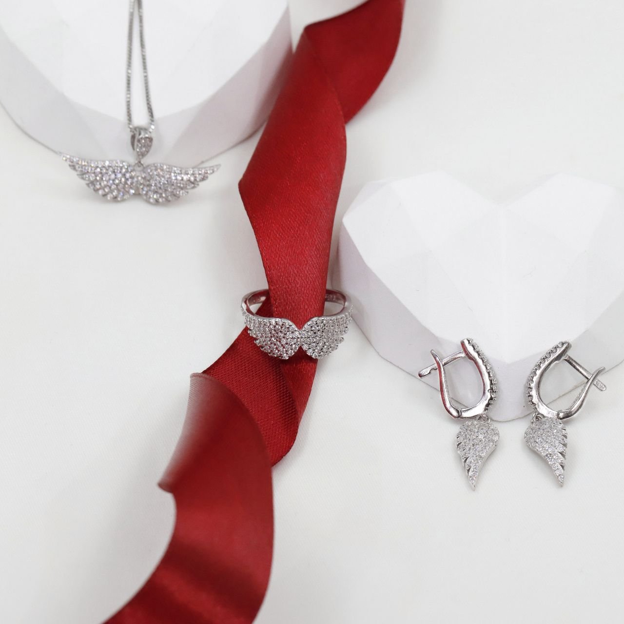 نیم ست نقره میکرو بال فرشته، نگین ثابت