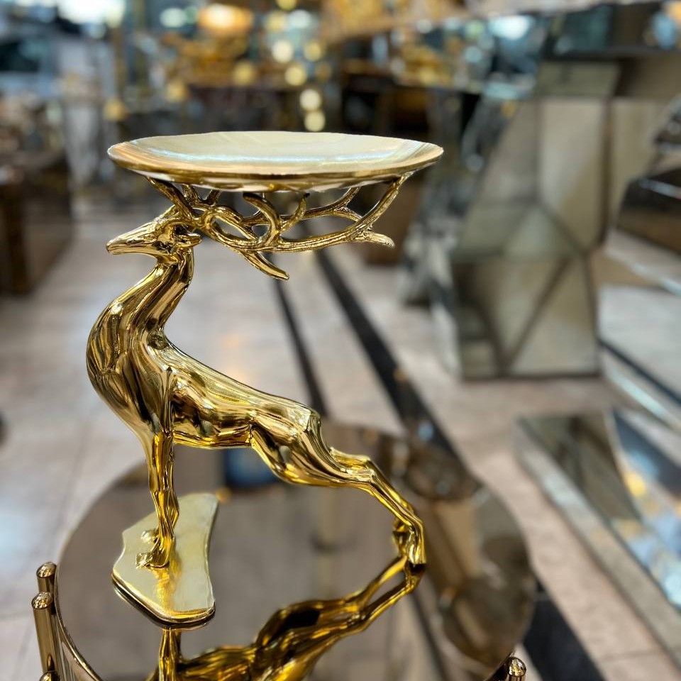 شیرینی خوری طرح آهو کشیده طلایی و نقره سوپر براق تضمینی