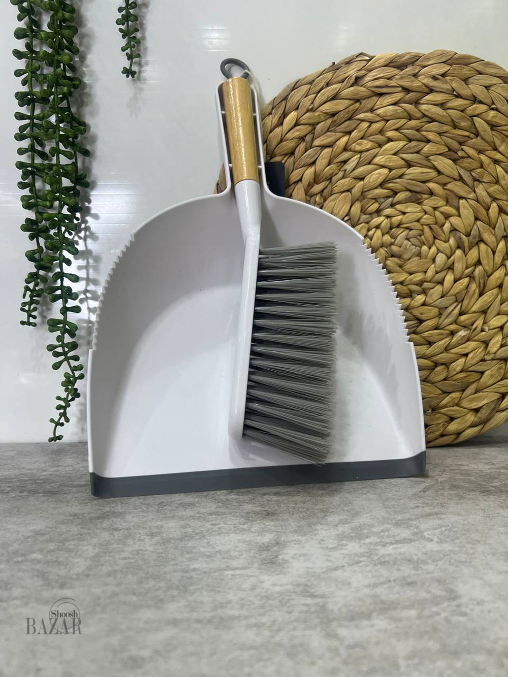 فرچه و خاک انداز دسته چوبی بزرگ کد 3080