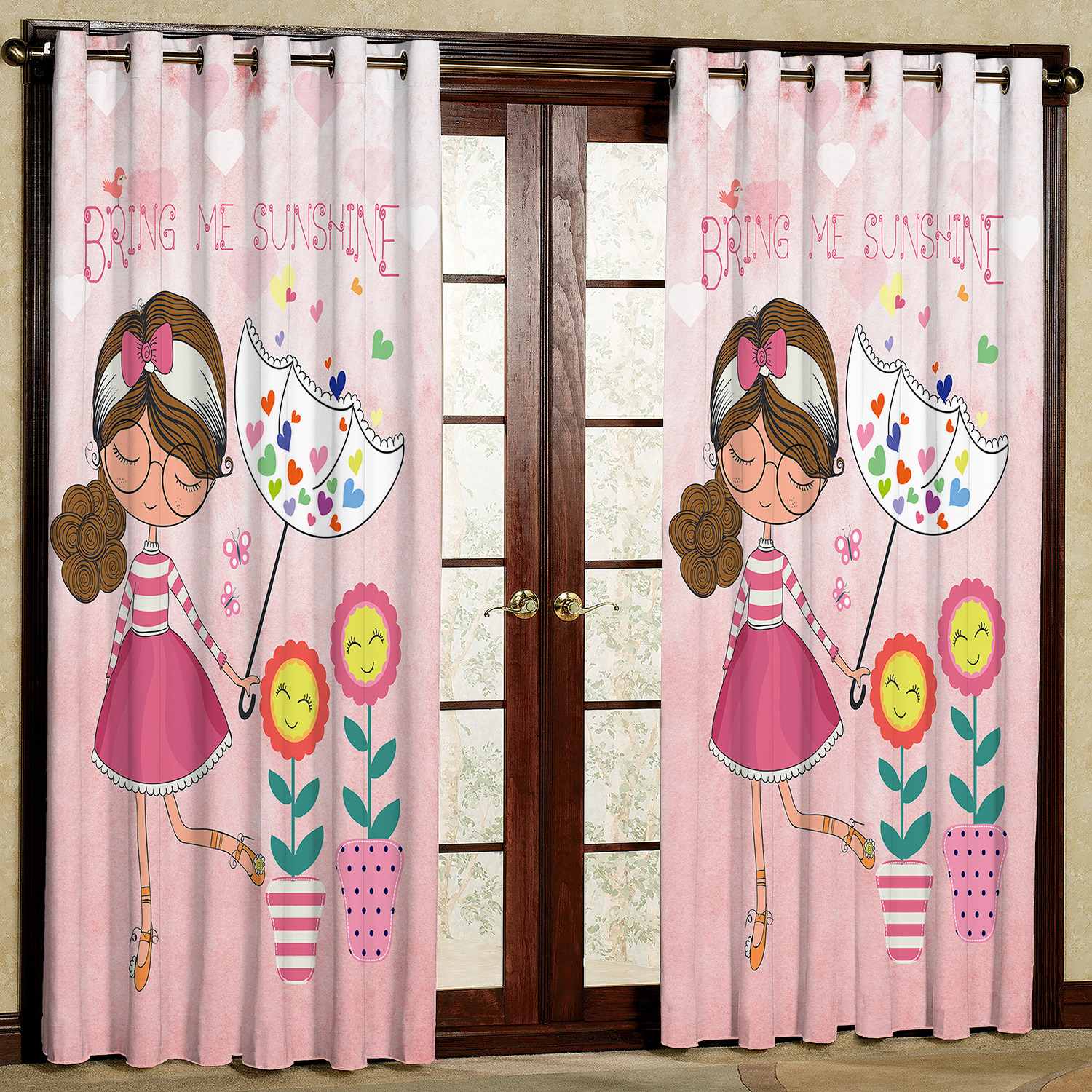 پرده مدل دختر و گل آفتاب گردان مخمل پانچی کد 1115 سایز 140x280 سانتی متر