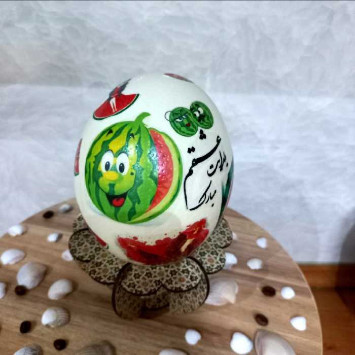 تخم شتر مرغ طراحی شده یلدا به همراه پایه طرح خاتم