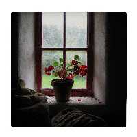  کاشی کارنیلا طرح گلدان شمعدانی پشت پنجره مدل لوحی کدWKB 581