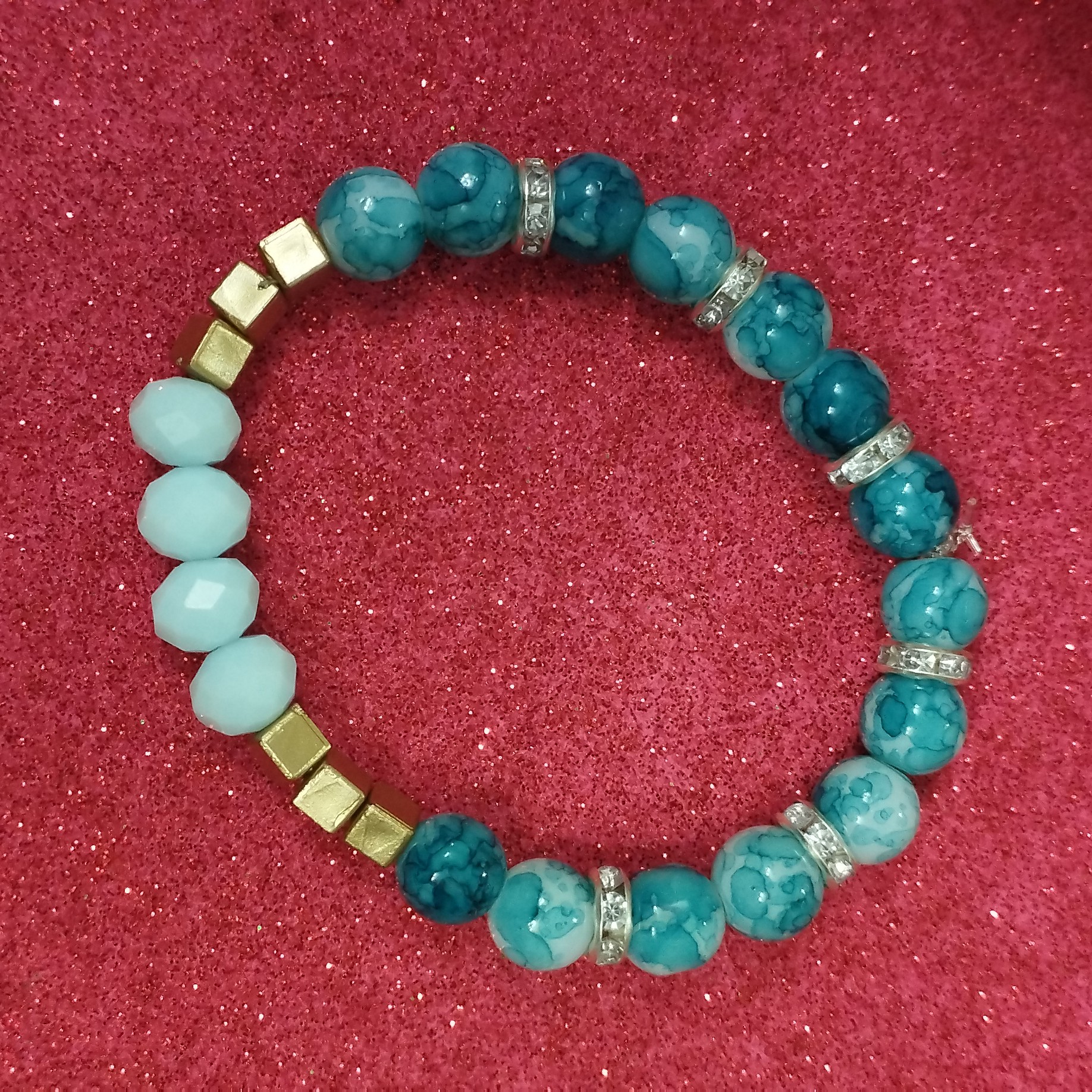 دستبند مهره ی سنگی آبی فیروزه