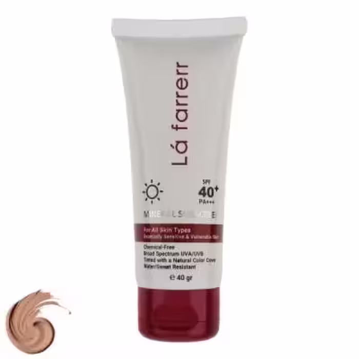 کرم ضد آفتاب رنگی لافارر SPF 40 مدل مینرال حاوی محافظ UVA و UVB و PA    ‌مناسب انواع پوست حجم 40 میلی‌لیتر