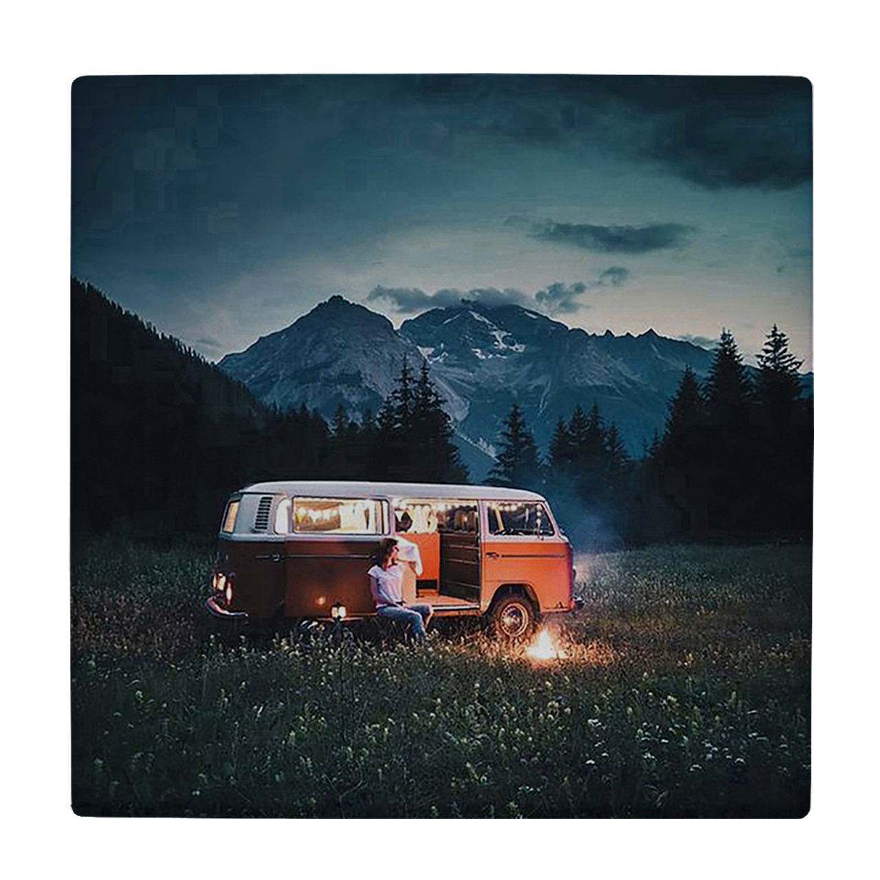 کاشی کارنیلا طرح فولکس واگن در جنگل مدل لوحی کد klh484