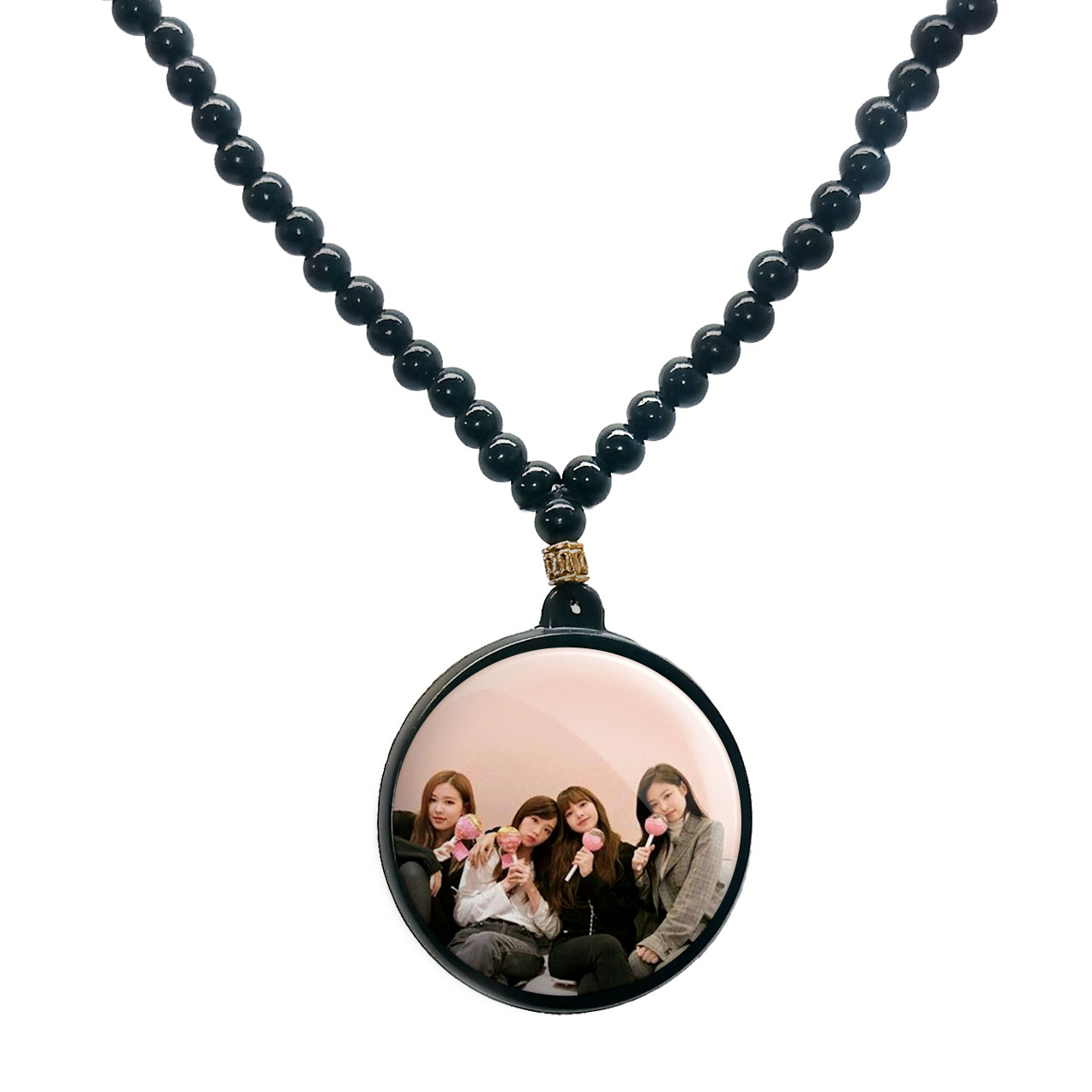 گردنبند پرمانه طرح بلک پینک کد pmd.17803 مدل دو طرفه