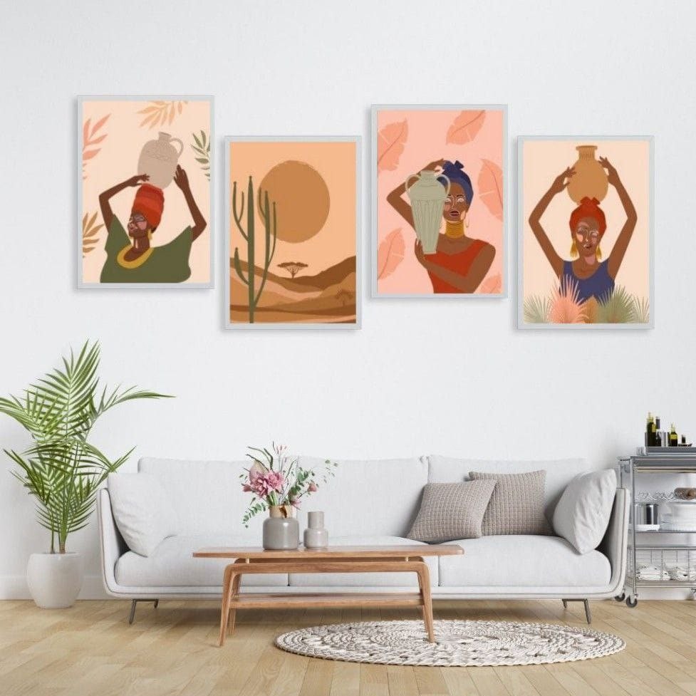 تابلو دکوراتیو فانتزی دختر آفریقایی چهار تکه هر تکه 30در40