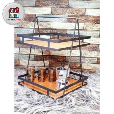 استند 2 طبقه پا سماوری مربع تسمه کف چوبی