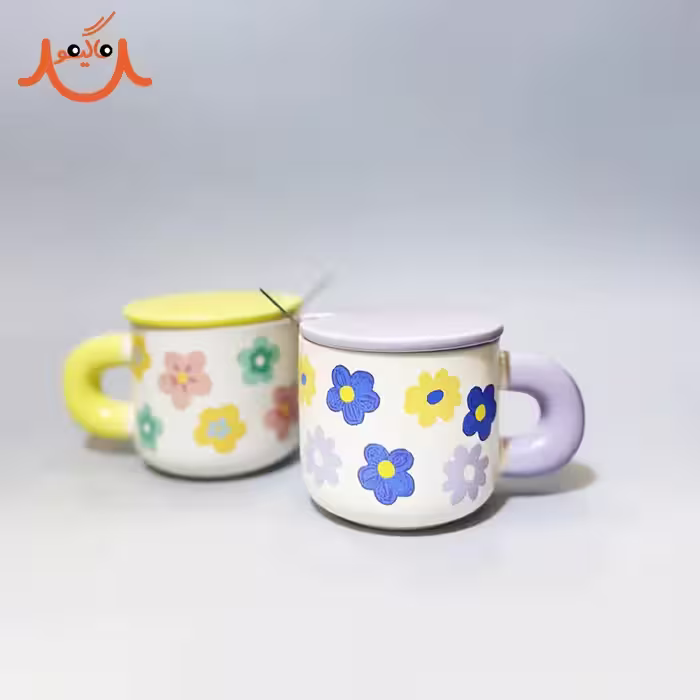 ماگ سرامیکی درب دار طرح گل
