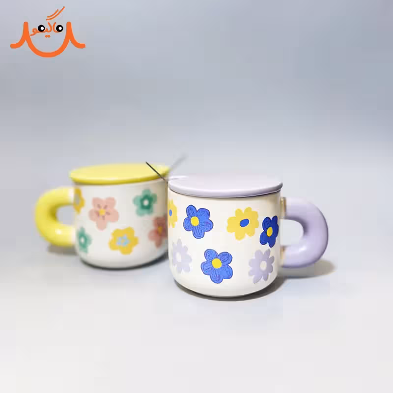 ماگ سرامیکی درب دار طرح گل