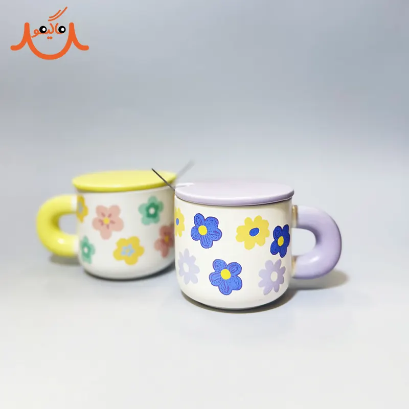 ماگ سرامیکی درب دار طرح گل