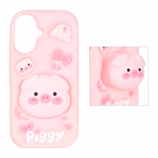 قاب گوشی موبایل سیلیکونی مدل Piggy استند شو