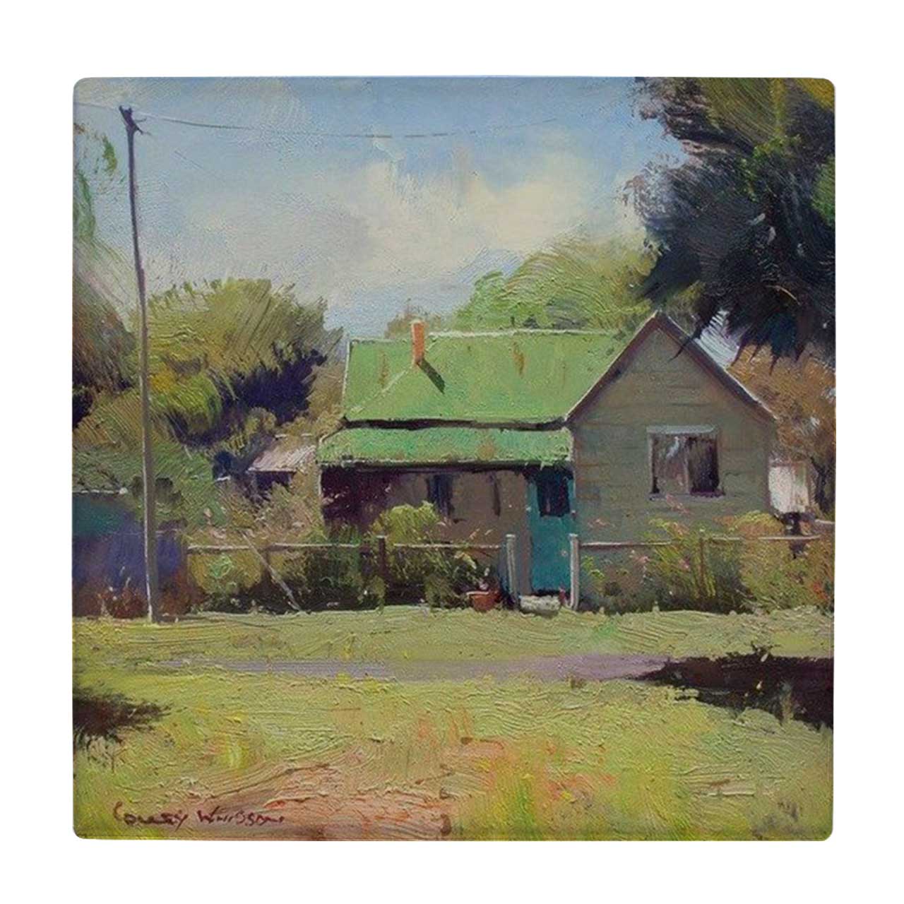  کاشی کارنیلا طرح نقاشی خانه روستایی کد wkk1694