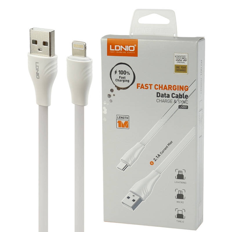 کابل آیفونی فست شارژ Ldnio LS551 2.1A 1m
