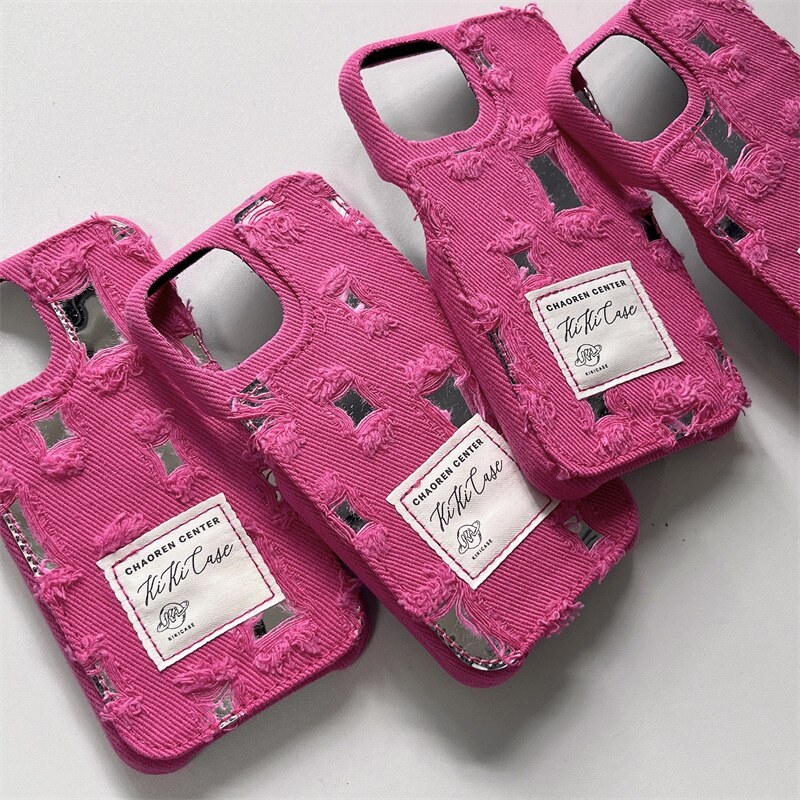 قاب آیفون مدل جین صورتی آینه ای مناسب آیفون 14 پرومکس iPhone 14 Pro Max