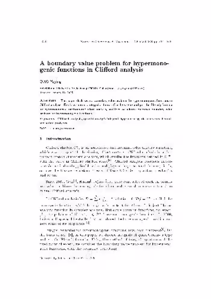 خرید و دانلود نسخه کامل کتاب A Boundary Value Problem for Hypermon Genic Functions in Clifford Analysis