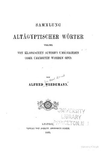 خرید و دانلود نسخه کامل کتاب Sammlung altägyptischer Wörter welche von klassischen Autoren umschrieben oder übersetzt worden sind