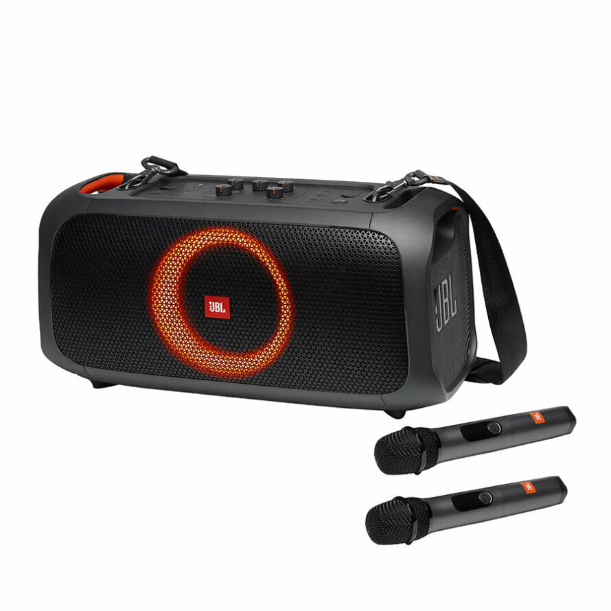 اسپیکر قابل حمل بلوتوث جی بی ال PartyBox On-The-Go به همراه 2 عدد میکروفون