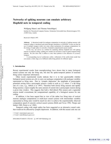خرید و دانلود نسخه کامل کتاب Networks of spiking neurons can emulate arbitrary Hopfield nets in temporal coding