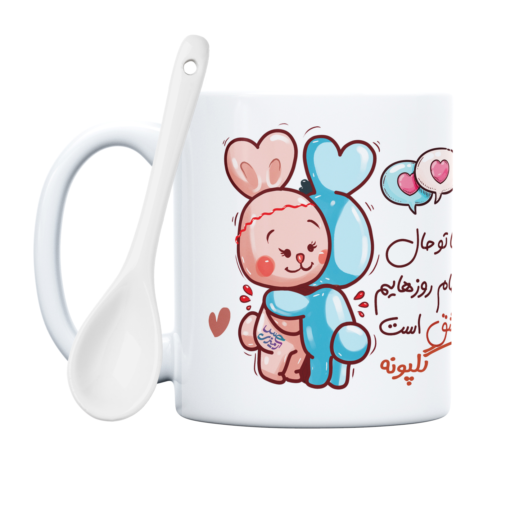 ماگ حس آمیزی طرح روز عشق خرگوشی مدل گلپونه 